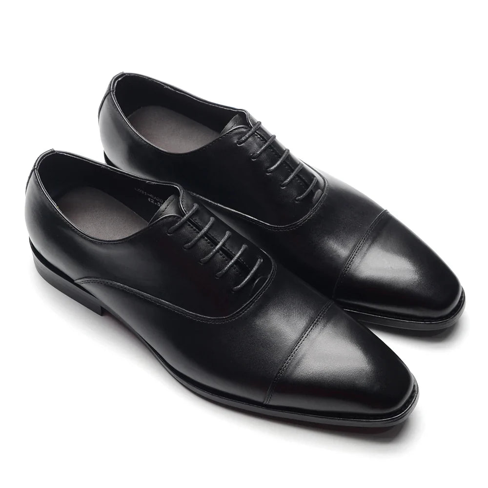 Classic Cowhide Genuine Leather Mens Dress Shoes Black Brown Cap Toe Lace-Up Oxford Company Business Office Formal Shoes for Men