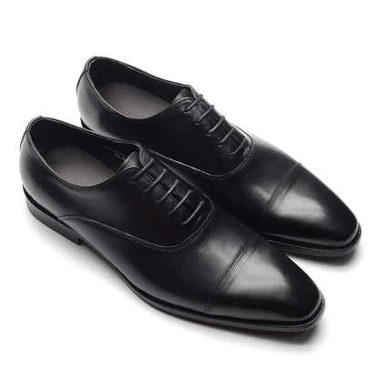 Classic Cowhide Genuine Leather Mens Dress Shoes Black Brown Cap Toe Lace-Up Oxford Company Business Office Formal Shoes for Men