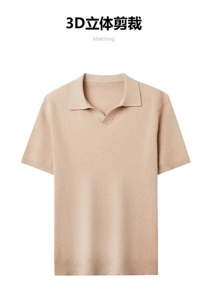 Men's Stretch 100% Cotton Polo Shirt - Pineapple Knit Seagull Collar, Breathable Short Sleeve Tee with Flexible M-4XL 6 Colors