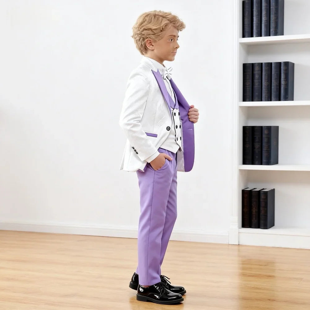 Premium Jacquard Boy's 3PCS Suit Best Selling Light Purple Classic Outfit For Boys Suitable For Ring Boys Campus Includes Blazer