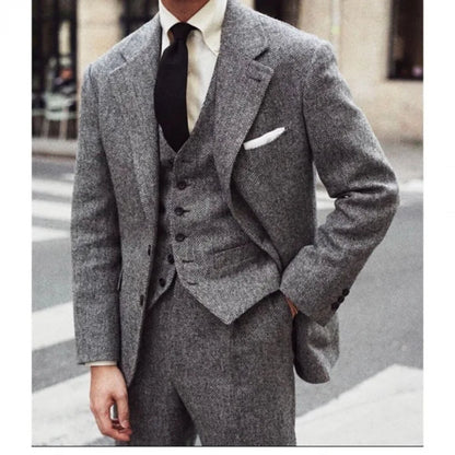 Peaky Blinders Men's 3-Piece Suit Vintage Plaid Autumn/Winter Heavyweight New Style Jacket+Vest+Pants Slim Fit Formal Suit