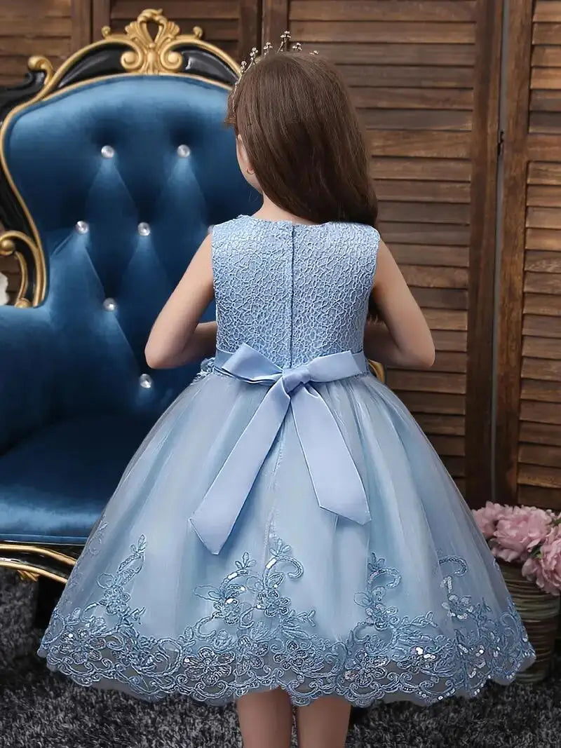 Girls Sleeveless Lace Floral Princess Dresses#981