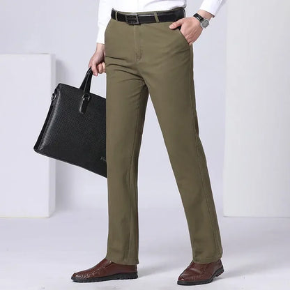 Men's Office-Ready 100% Cotton Casual Business Pants Autumn Thickened Summer Thin Solid Color Quick-Drying Work Trousers GOZBKF