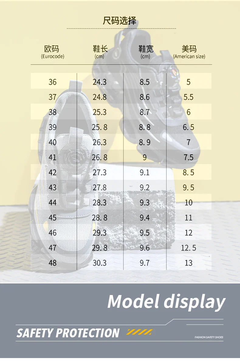 Big Size Men and Women Rotary Buckle Work Safety Shoes Men Air Soft Sole Lightweight Sneakers Protective Fashion Work Shoes