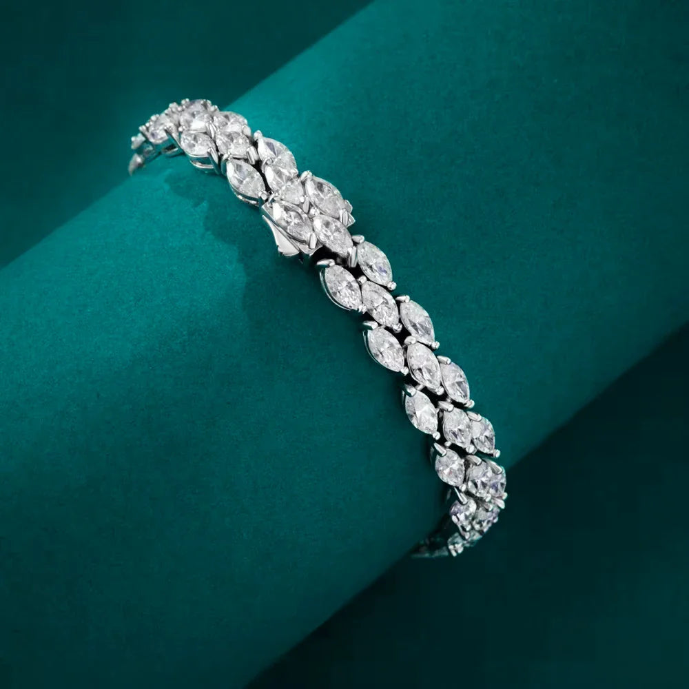 3*6mm 0.3ct Marquise Cut Moissanite Diamond Tennis Bracelets with Certifcate 100% S925 Silver Bridal Wedding Bracelet for Women