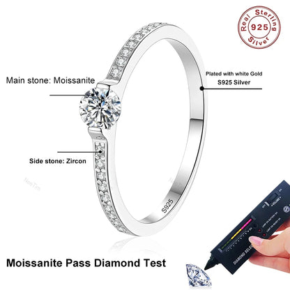 0.3ct 4mm D VVS1 Moissanite Rings for Women Sparkling Wedding Eternity Bands S925 Sterling Silver Jewelry Classic Ring