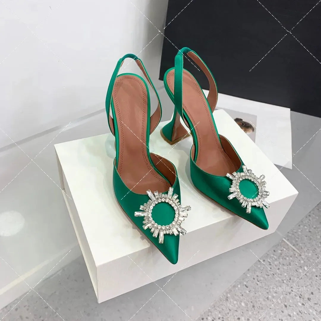 Women's Sandals 2026 New Sun Button Water Diamond Pointed High Heels Fashionable Banquet Wine Glass and Baotou Sandals