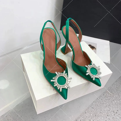 Women's Sandals 2026 New Sun Button Water Diamond Pointed High Heels Fashionable Banquet Wine Glass and Baotou Sandals