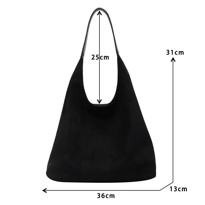Korean suede bucket bag, women's casual commuting shoulder tote bag, autumn/winter 2025 new underarm set bag