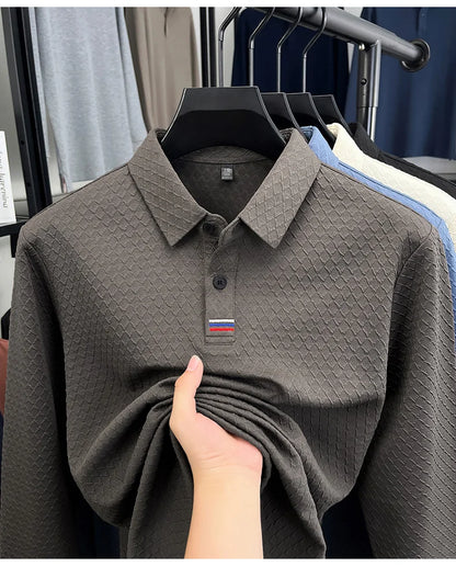 High quality fashion long sleeve polo shirt men's autumn new brand striped jacquard design Korean casual luxury lapel T-shirt