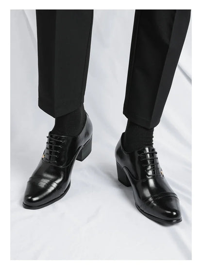 Premium leather men shoes slip on loafers European brand business casual wedding party plaid design height increasing