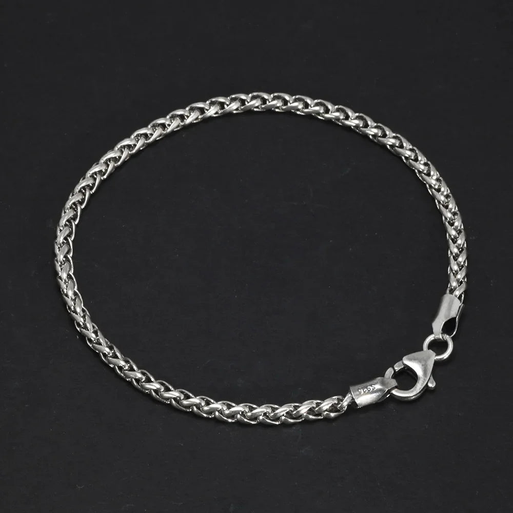 925 Sterling Silver 3mm Braided Wheat Chain Bracelet 17-21cm Simple Retro Minimalism Jewelry For Men and Women