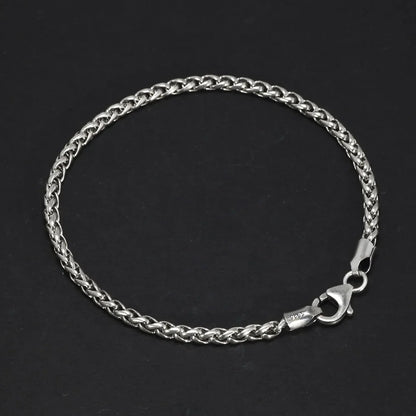 925 Sterling Silver 3mm Braided Wheat Chain Bracelet 17-21cm Simple Retro Minimalism Jewelry For Men and Women