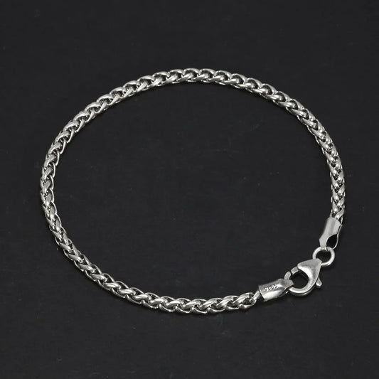 925 Sterling Silver 3mm Braided Wheat Chain Bracelet 17-21cm Simple Retro Minimalism Jewelry For Men and Women
