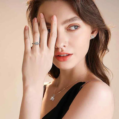Moissanite Jewelry Set for Women Princess Cut D Color Diamond 925 Sterling Silver Pendant Necklace Stud Earring with Certificate