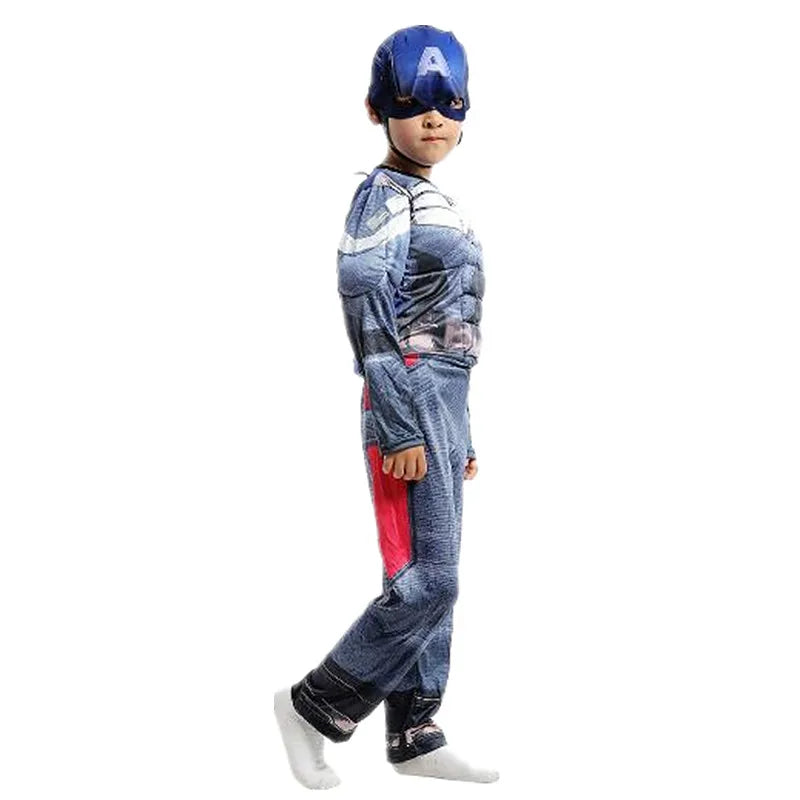 3-12Y Kids Superhero Captain America Costume Movie Justice Hero Role Play Jumpsuit Holiday Gift Performance Costume with Hat