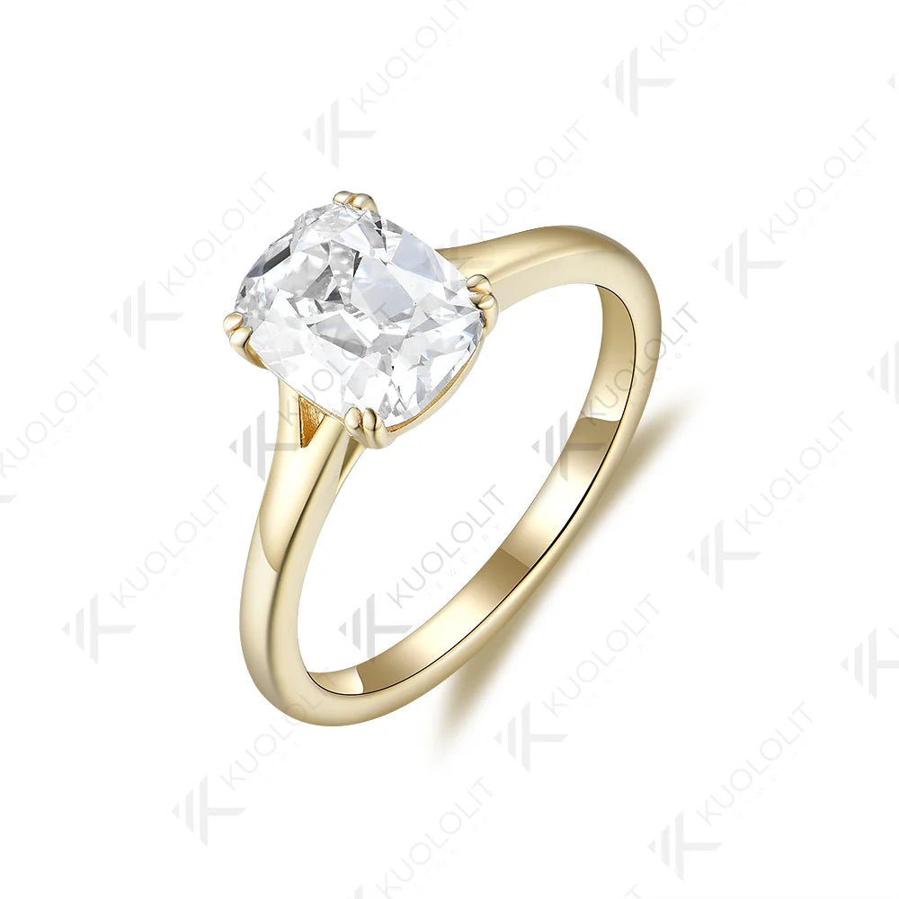 3CT OMC Enlonged Cushion Moissanite Rings for Women PT950 Solid 14K 10K Yellow Gold for Engagement Wedding Christmas