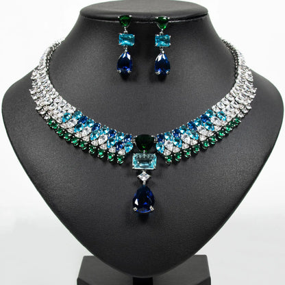 Luxury Multi-colour Jewellery Teardrop Zirconia Women's Summer Necklace Earrings Accessory Set Party Prom Dinner Festivals M-355