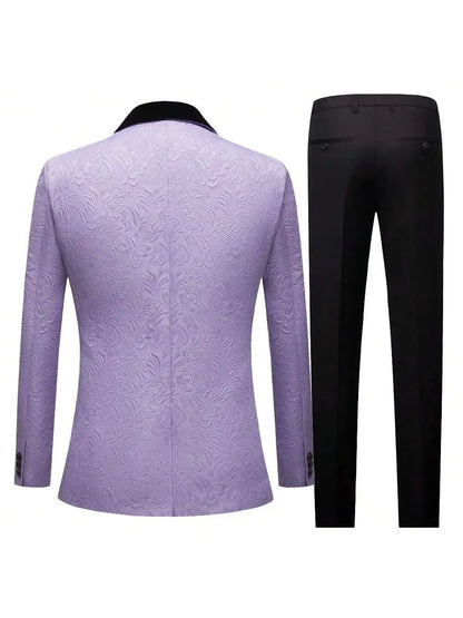 Men's three-piece floral jacquard slim-fitting suit set, including paisley pattern suit jacket, vest, and pants, suitable for ba