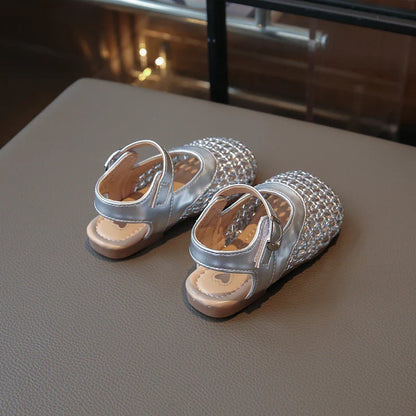 Little Girl Sandal Summer Beach Versatile Kids Princess Half Sandals Fashion Woven Style Children Causal Hollow-out Flat Shoes