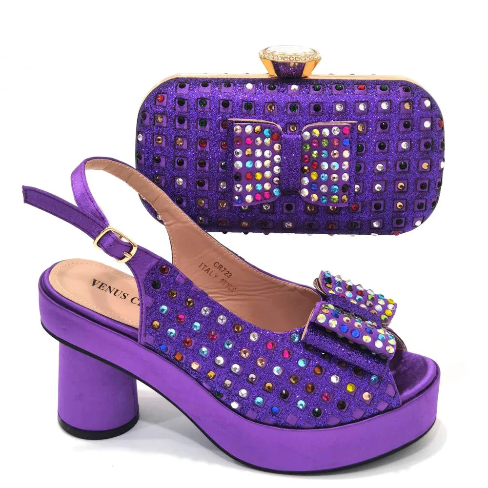 Gold Party Shoe and Bag for Wedding Italy Style Matching Shoes and Purse Set for Bride Bridal High Heels Sandals Bag