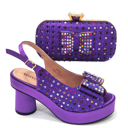 Gold Party Shoe and Bag for Wedding Italy Style Matching Shoes and Purse Set for Bride Bridal High Heels Sandals Bag