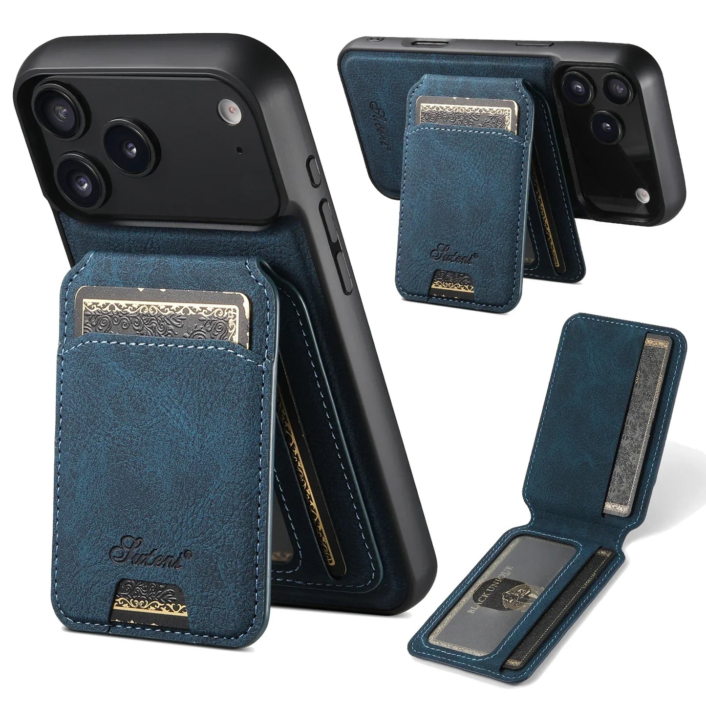 Wireless Charging Phone Case Magnet Card Holder Stand Faux Leather For iPhone 17 Pro Max 16 Plus 15 14 13 12