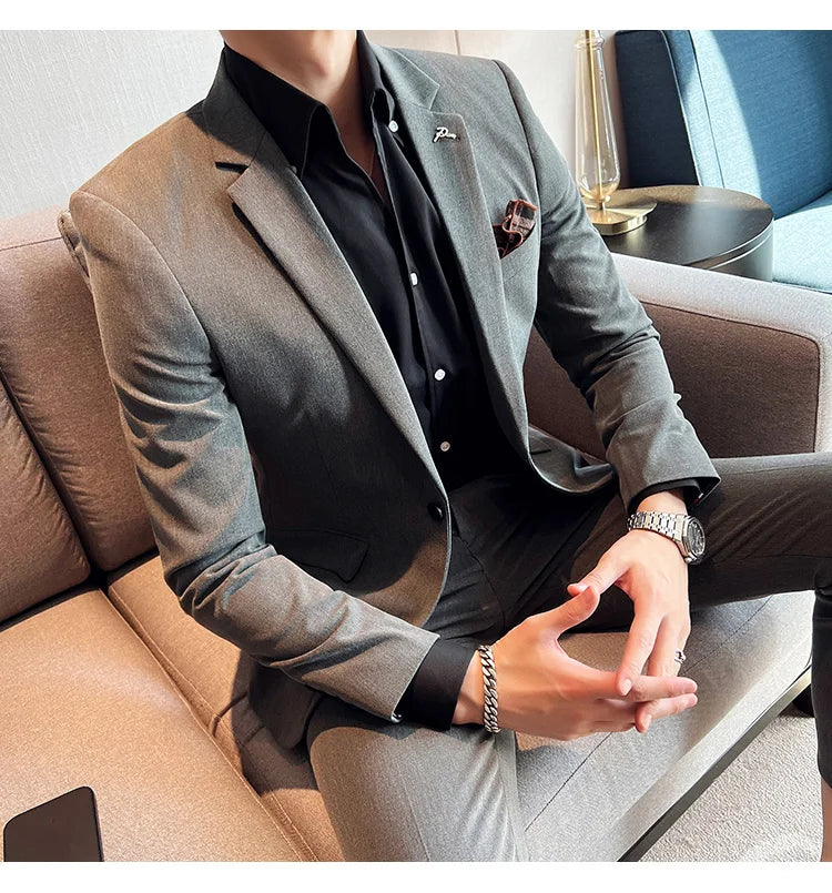 Terno Masculino Casual de Escritório Noivo Casamento Blazer Calça Social