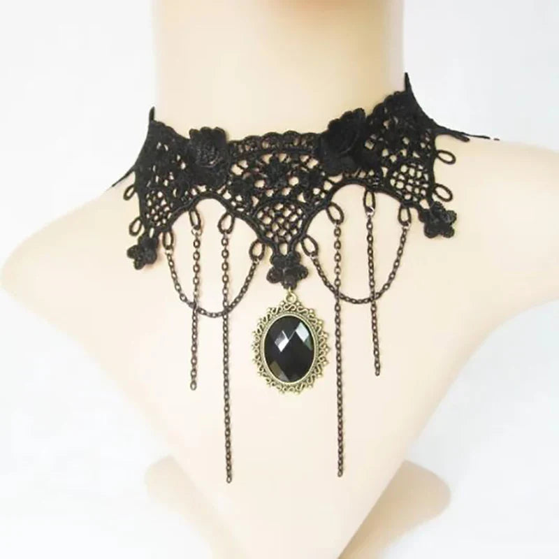 Punk Black Sexy Lace Chokers Necklace For Women Fashion Retro Clavicle Chain Halloween Collar Choker Steampunk Gifts