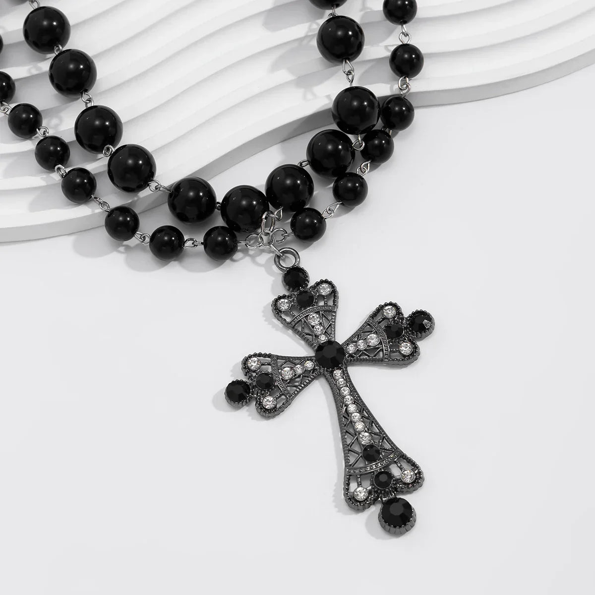 IngeSight.Z Trendy Goth Large Cross Pendant Necklace Elegant Charming Imitation Pearl Woman Choker Y2K Neck Jewelry Accessories