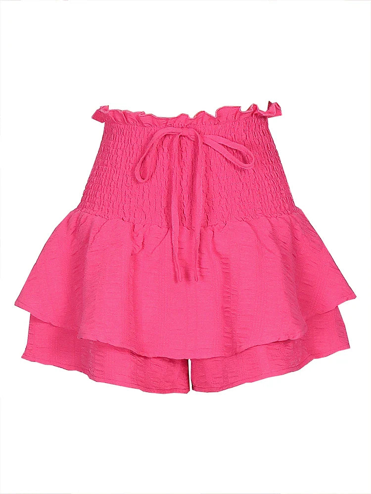 Women Solid Color High Waist Elastic Waistband Loose Swing Skirt Summer Casual A Line Flowy Skirt Female Daily Streetwear