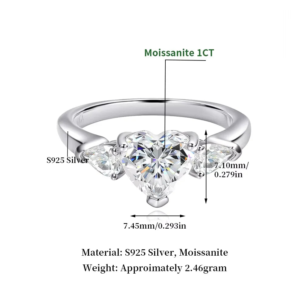 D VVS Heart Cut Moissanite Ring Diamond GRA 925 Sterling Silver Plated 18k White Gold Promise Engagement Ring for Women