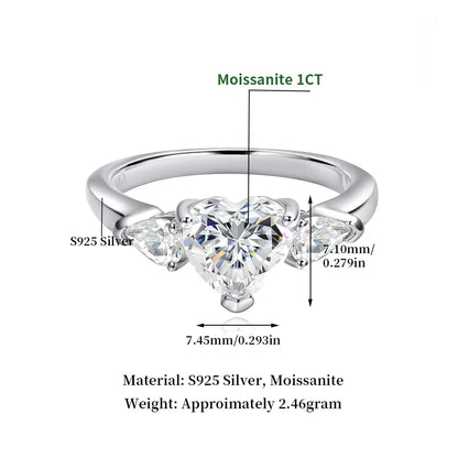 D VVS Heart Cut Moissanite Ring Diamond GRA 925 Sterling Silver Plated 18k White Gold Promise Engagement Ring for Women