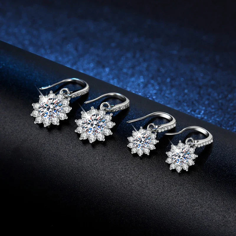 1ct Moissanite Earring 925 Sterling Silver with White Gold Plated Hoops Drop Flower Earring for Women Wedding Jewelry