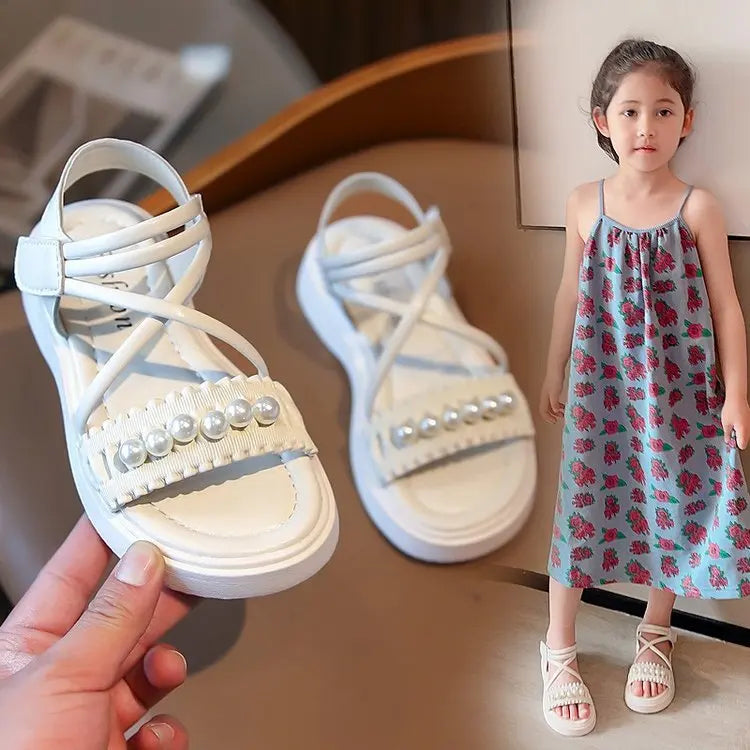 Girls' sandals 2026 Summer new little girl fashion Big Children's Beach Shoes Children's sandals Pearl Princess shoes for kids