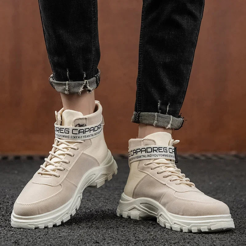 Cloth Men Boots High Top Ankle Boots British Style Men Casual Shoes Outdoor Breathable Walking Sneakers Comfortable Work Boots