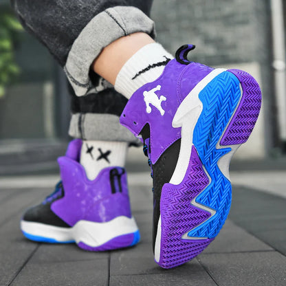 Fashion Basketball Shoes for Kids High-top Sneakers Children Casual Sports Shoes Ankle-protected Anti-slippery Gym Trainers Boys