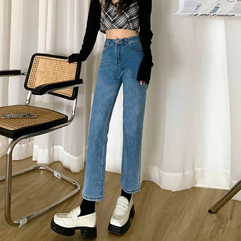 Women Cotton Elastic Slim Fit Jeans High Waist Pants
