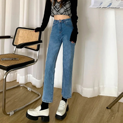 Women Cotton Elastic Slim Fit Jeans High Waist Pants