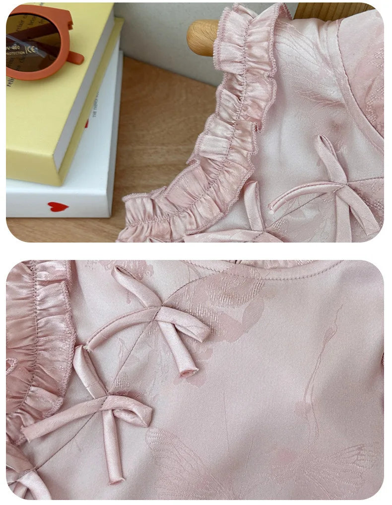 Vestido de princesa rosa estilo chinês retrô Qipao sem mangas para meninas de 2 a 10 anos Vestido 2026 Novo verão Roupas para o Dia das Crianças 6.1