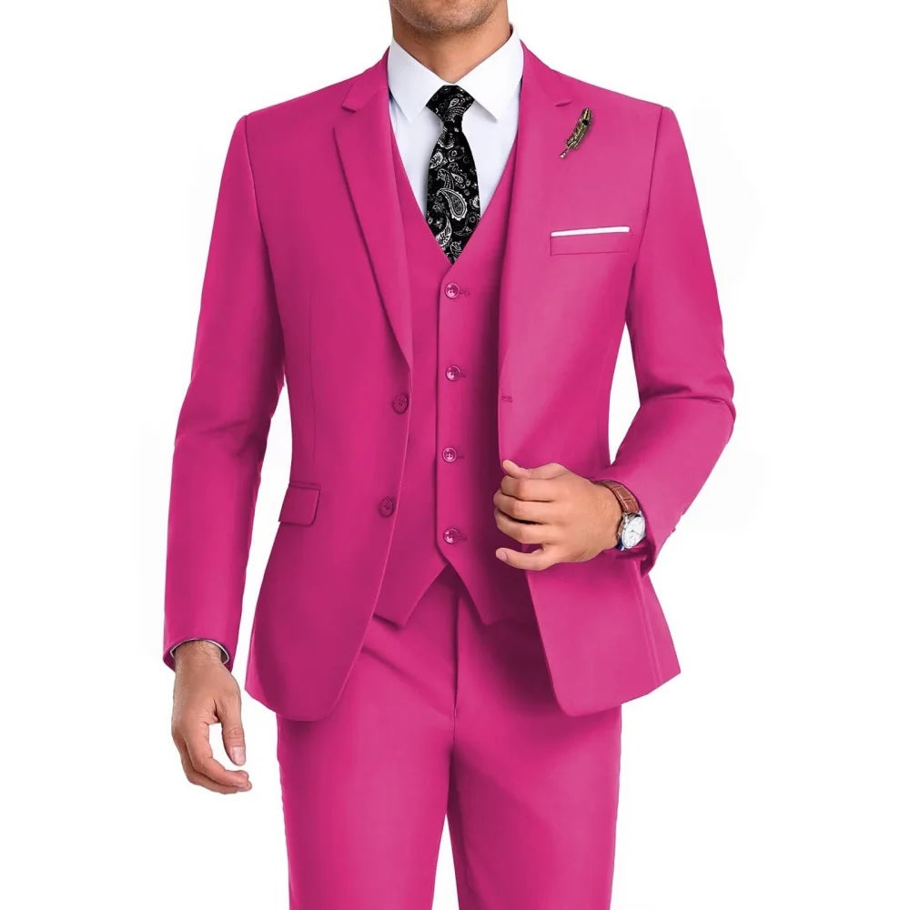 High-Quality Slim Fit Wedding Men's Suit Luxury Elegant Business Fashion Men Clothing 3 Piece Notch Lapel Blazer Vest Pants Set