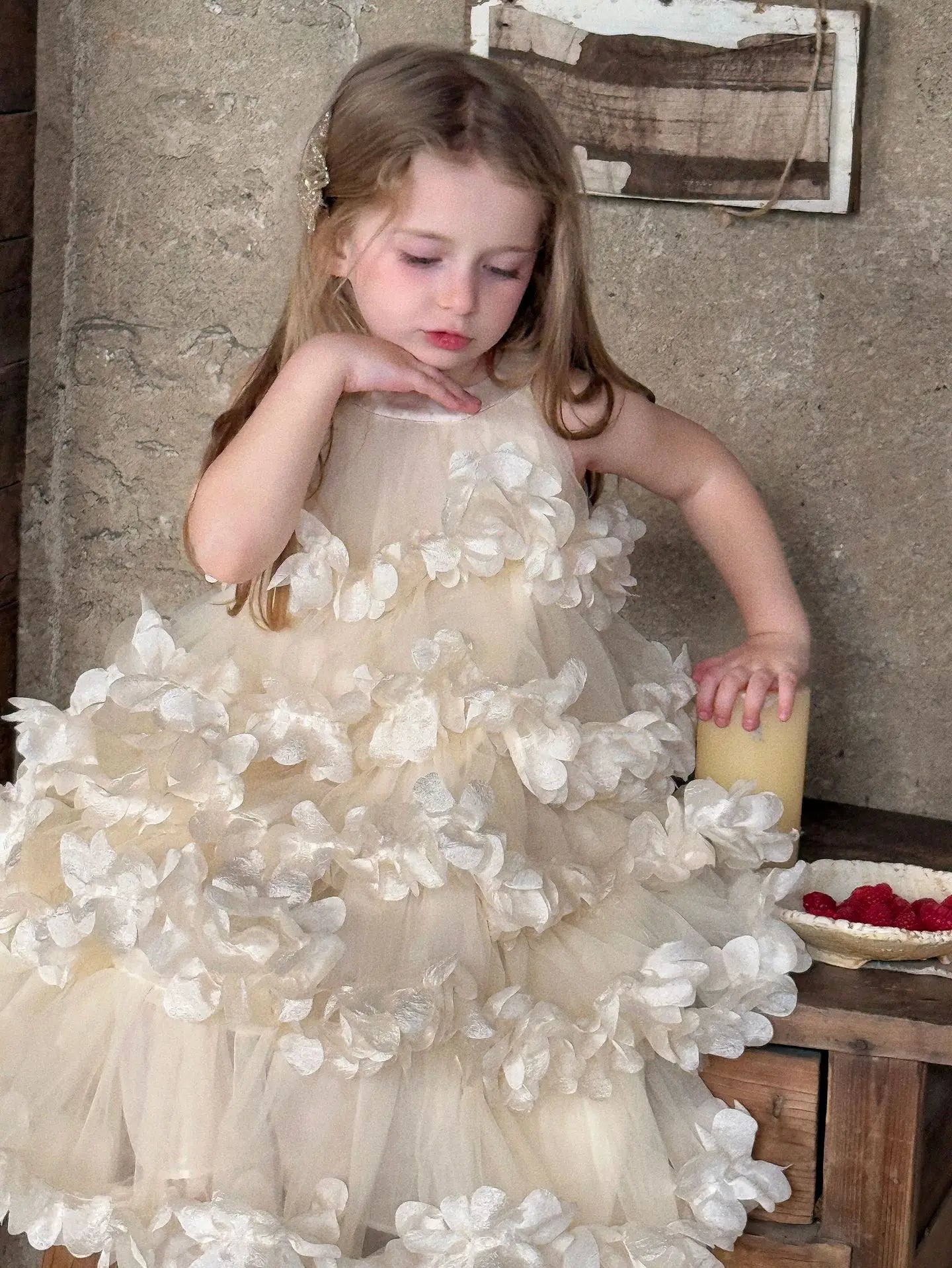 2025 Spring Summer New Children Clothing Girls Neck Hanging Flower Layered Long Dress Korean Children Birthday Princess Dress
