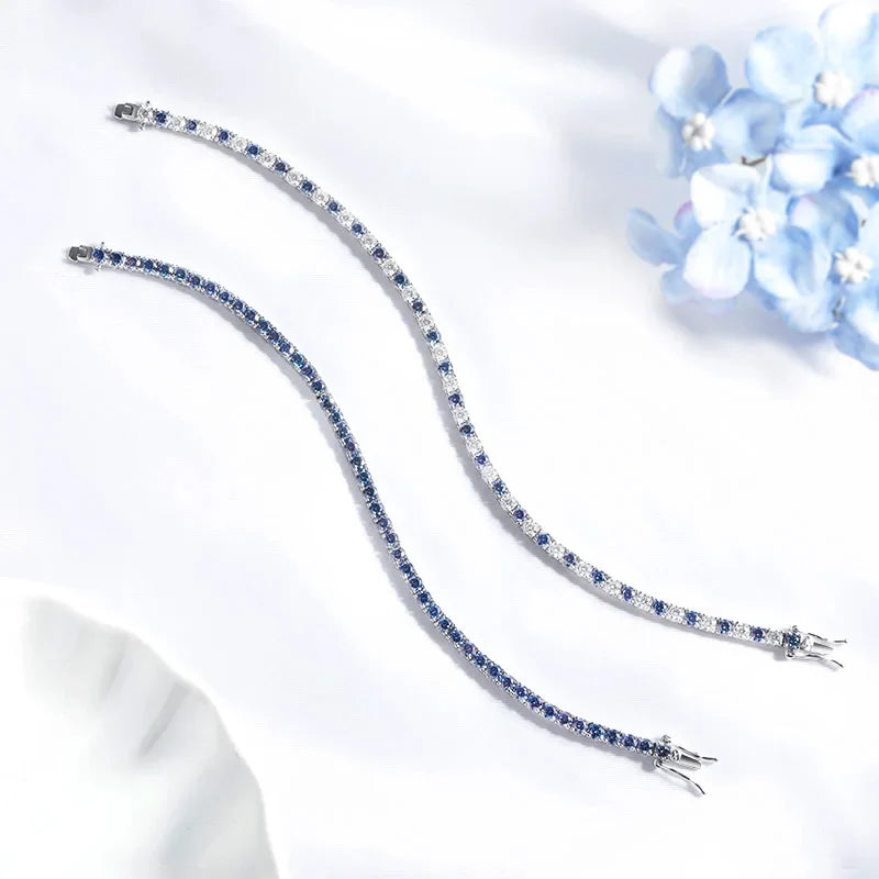 Certified 3/4/5mm Full Moissanite Diamond Tennis Bracelets for Women Man Colorful Gem Sparkling 925 Sterling Silver Chain