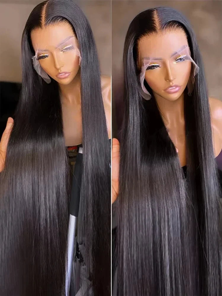 40 46 50 Inch Raw 13x6 HD Transparent Bone Straight Lace Frontal Human Hair Wigs 200 Density 360 Full Lace Front Human Hair Wig
