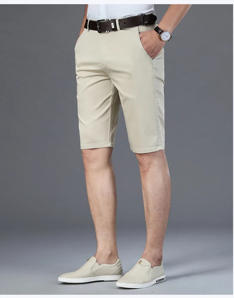 6 Colors Casual Shorts Men Summer New Fashion Business Straight Elastic Thin Short Pants High Quality Male Clothes Khaki Beige