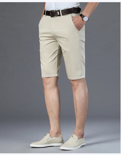6 Colors Casual Shorts Men Summer New Fashion Business Straight Elastic Thin Short Pants High Quality Male Clothes Khaki Beige