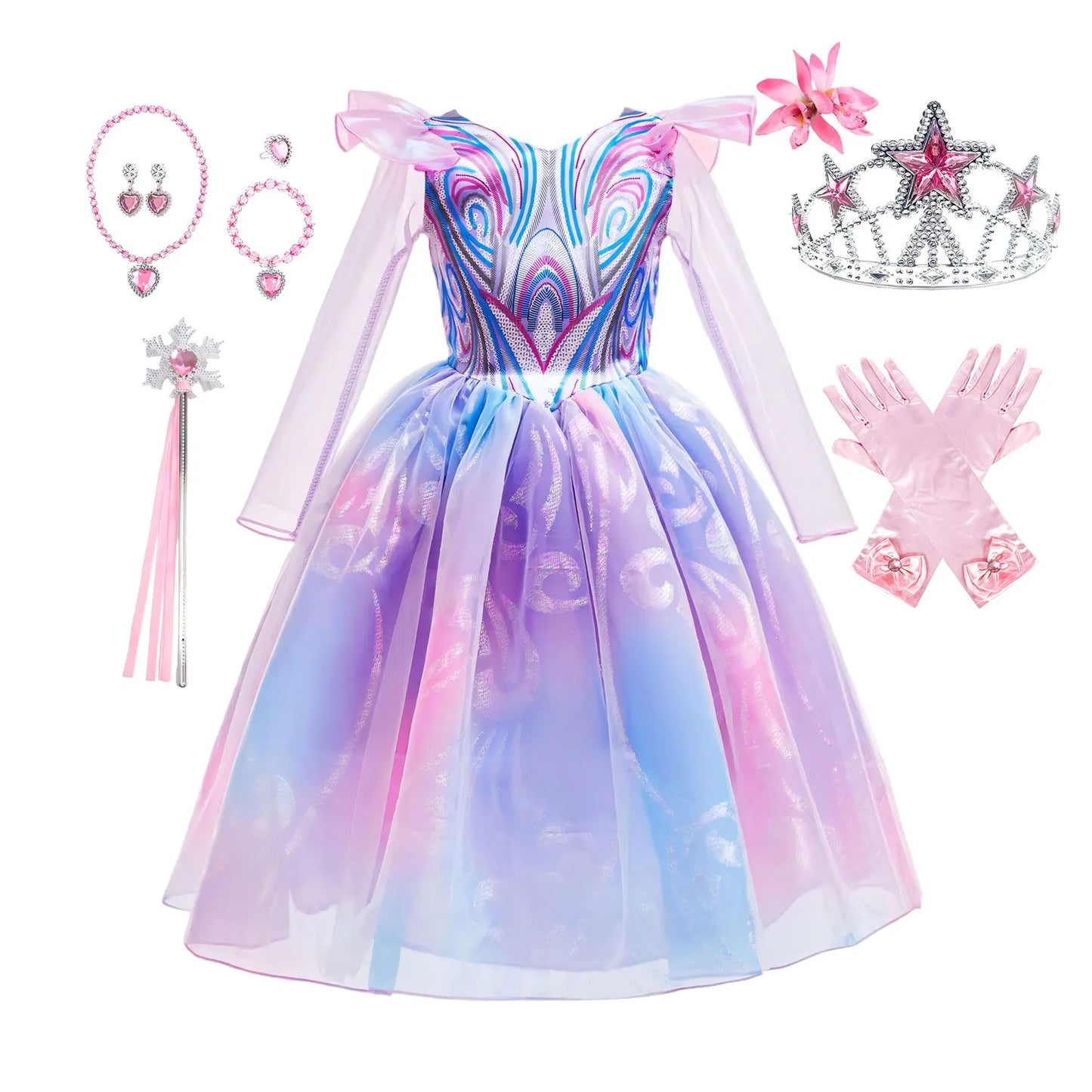 A Bruxa em West Role Play Vestido Glinda Brilhante Rosa Fantasia de Princesa Fantasia de Performance Palco Wicked Menina Vestidos