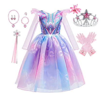 A Bruxa em West Role Play Vestido Glinda Brilhante Rosa Fantasia de Princesa Fantasia de Performance Palco Wicked Menina Vestidos