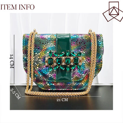 2026 New Elegant Rhinestone Peep Toe Women High Heels Sandals Italian Design with Coordinating Green Handbag Party Shoes and Bag