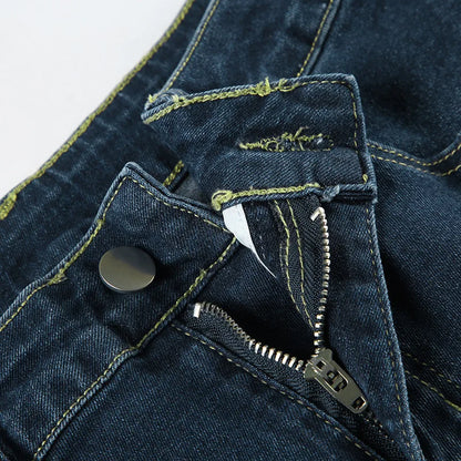 Women Retro Y2k Jeans Baggy Floral Embroidery Jeans Vintage 2000s Low Rise Flared Denim Pants High Street Basic Trousers